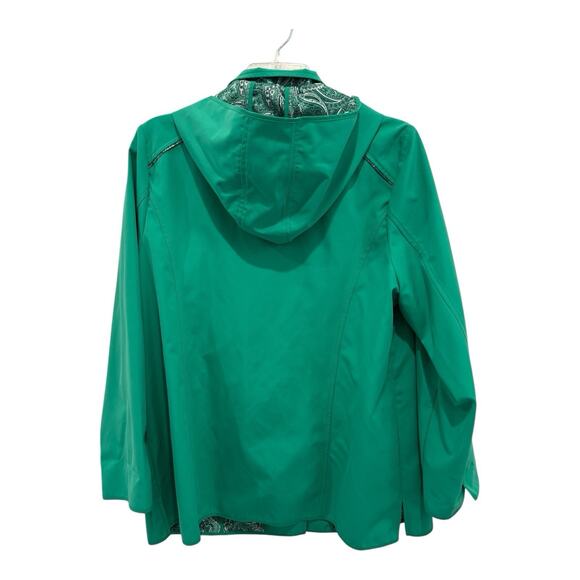 Dennis By Dennis Basso Coat Womens Large Green Hood Paisley Lined Pockets Jacket - Picture 2 of 15